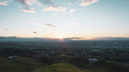 City Landscape at sunset of Hastings. View from Te Mata Peak, HAwke's Bay, New Zealand.