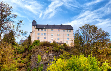 Fototapeta na wymiar Castle Schadeck in Runkel stands about 50 metres above the Lahn on a projecting hillside in Hesse, Germany