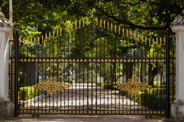 Luxury iron door of a gate to the entrance of a beautiful park