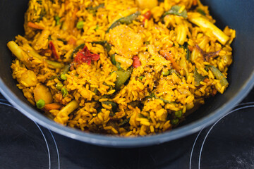 plant-based food, vegan turmeric fried rice with stir fry veggies