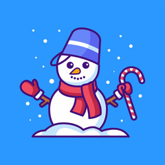 Snowman holding candy cartoon illustration
