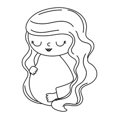 pregnancy and maternity, cute pregnant woman touching belly, isolated icon line style icon