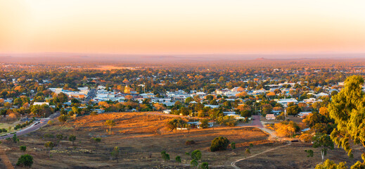Panorama Charters Towers town Queensland Australia as the sun goes down