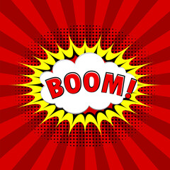 Boom from the comic. Cartoon explosion. Pop-art bomb. Bing Bang Bubble. Vector illustration. Stock image.