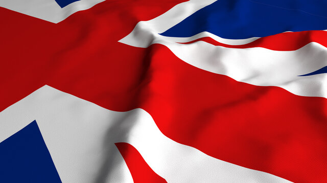 British UK United Kingdom Flag Country Closeup 3D Rendering with fabric silk cotton polyester texture for background banner