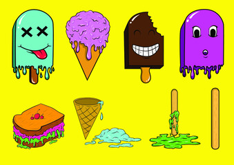 Ice Cream Character Cartoon Cute set 
