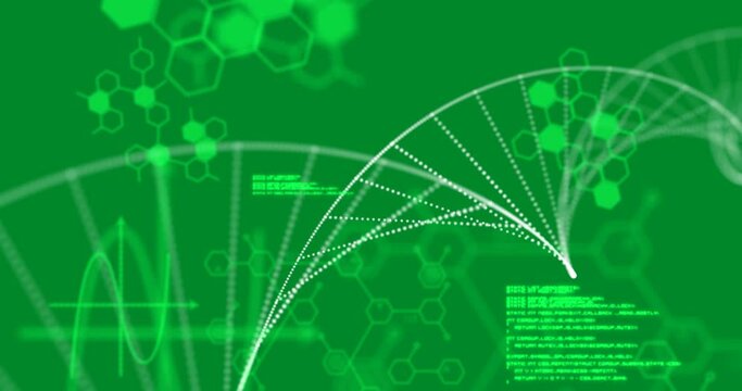 DNA structure forming against medical data processing on green background