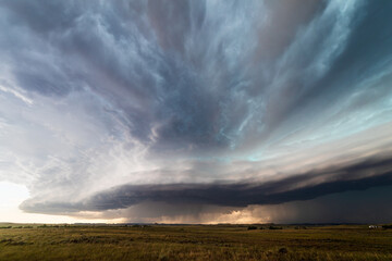 Naklejka na ściany i meble Derecho storm cloud and severe weather approach Broadus, Montana