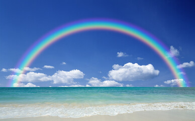 ビーチと波と雲と虹