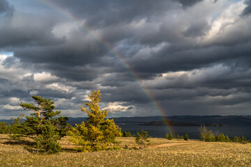 Autumn rainbow on Lake Baikal