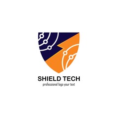 Shield tech logo design template, Digital Protection logo designs vector illustration
