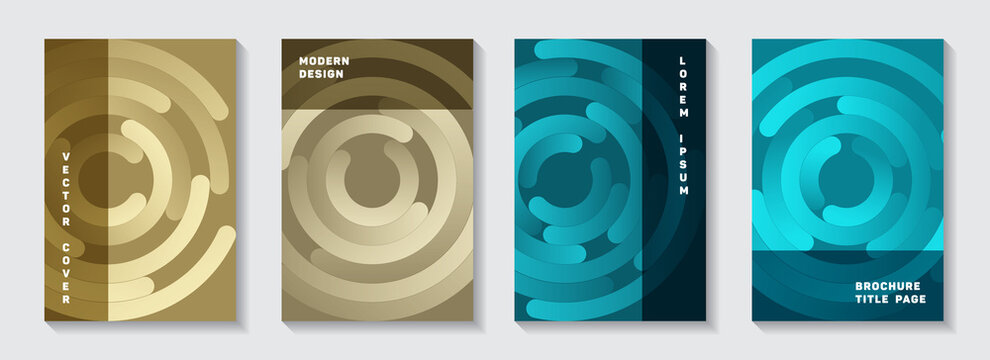 Promotional portfolio covers mockups. Abstract flyer concentric elements motion vector backdrops. 
