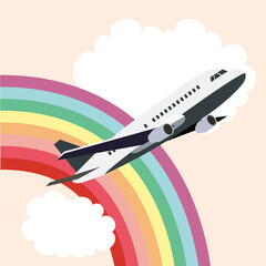虹をくぐる飛行機