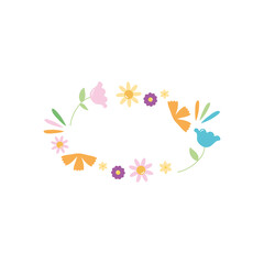 decorative ornament with beautiful flowers in circle shape, flat style