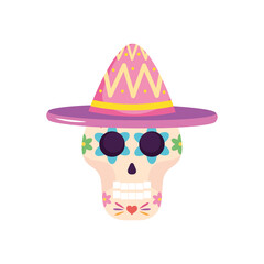 mexican hat with sugar skull icon, flat style