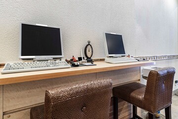 Computer corner for hotel guests in the lobby of a luxury hotel in Tokyo