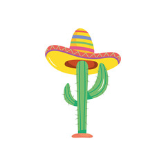 cactus with mexican hat, flat style