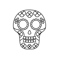 floral sugar skull icon, line style