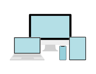 パソコン、ノートパソコン、スマートフォン、タブレットのベクターイラスト
