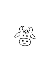The head of a cow. Cartoon pet with horns.  illustration isolated on white background.