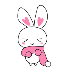 Cute hare with warm hat and scarf,  illustration on white background