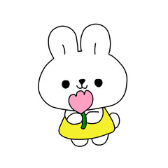 Watercolor illustration of a little bunny, a rabbit with a floral wreath, forest animal, hare, baby card, invitation, baby print, chubby, pet, rodent