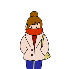 street fashion. blond girl in a coat. Autumn look. watercolor.  illustration.