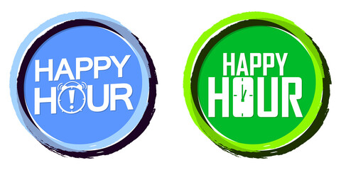 Happy Hour banners design template, sale tags, vector illustration