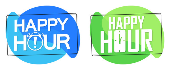 Happy Hour banners design template, sale tags, vector illustration