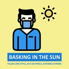Basking in The Sun Illustration Vector Icon Filled Outline style. Editable Stroke. Base 64 x 64 Pixels. Expanded. Perfect Use for Awareness in Banner, Flyer, Presentation, etc.