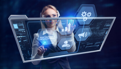 SUSTAINABLE DEVELOPMENT inscription, cloud technology concept. Business, Technology, Internet and network concept.