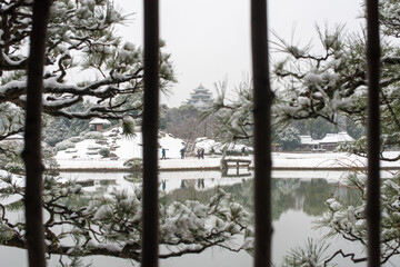 Winter castle 冬の岡山後楽園 岡山城 雪景色
