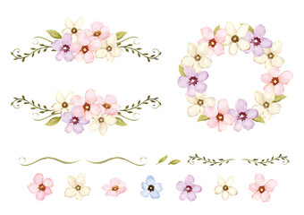 花のフレーム　水彩イラスト　ベクター素材