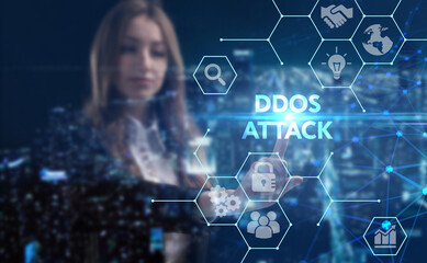 Business, technology, internet and network concept. Young businessman thinks over the steps for successful growth: Ddos attack