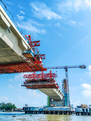 bridge construction with crane