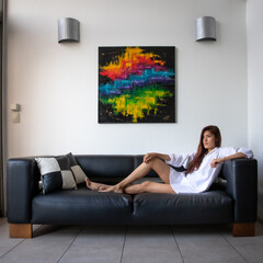 Fototapeta premium woman relaxing in modern apartment
