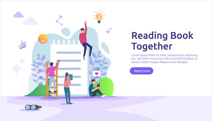 reading book habit. spend time at home during quarantine concept. vector illustration template for web landing page, banner, presentation, social, festival poster, ad, promotion or print media