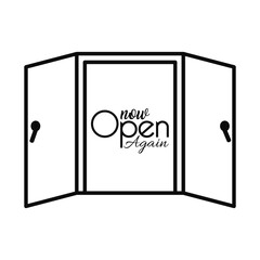 we are open sign design with open doors, line style