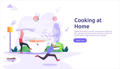 cooks in the kitchen together concept. vector illustration template for web landing page, banner, presentation, social, poster, ad, promotion or print media