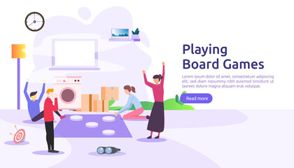 people playing board or tabletop games together concept. illustration template for web landing page, banner, presentation, social, poster, ad, promotion or print media
