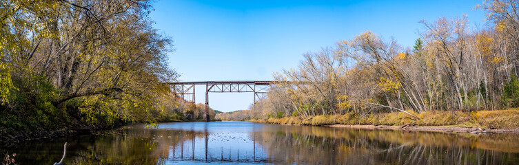 Railroad bridge crossing the Kettle River at Quarry Rapids Robinson State Park in Minnesota