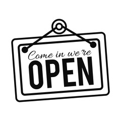 door sign with come in we are open lettering sign, line style