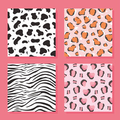 set of wild animal skin pattern, pink background