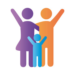 parents couple with son figures degradient style icon