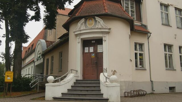 Entrance to Lithuanian Post Building in Silute, Lithuania