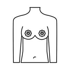female body with flowers in breast feminism line style icon