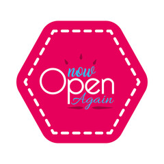 stop sign with now open again lettering design, flat style