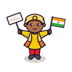 Cute Indian kid holding Christmas banner
