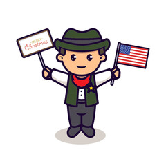 Cute American kid holding Christmas banner