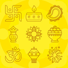 icon set of ohm symbol and diwali, line style